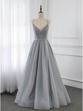 A-line Lace-up Back Grey Prom Dress