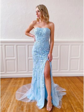 tight baby blue prom dress