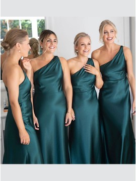 A-Line One Shoulder Sleeveless Long Bridesmaid Dress