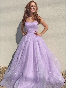 Lavender Sequins Long Prom Dress