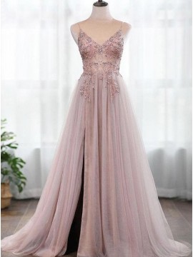 Pink Beading Chiffon Prom Dress