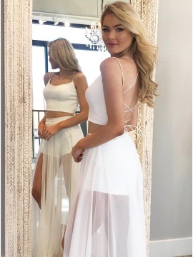 Chic Two Piece Spaghetti Straps White Homecoming Jumpsuit