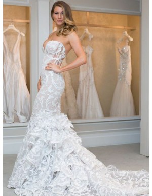 Mermaid Sweetheart Court Train Tiered Lace Sexy Wedding Dress