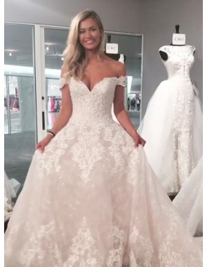 A-Line Off-the-Shoulder Lace Gorgeous Wedding Dress with Appliques