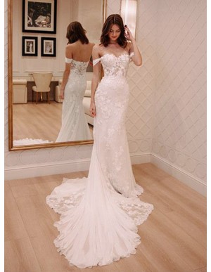 Off-the-Shoulder Mermaid Wedding Dress with Lace Appliques