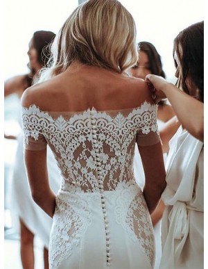Off-the-Shoulder Lace Mermaid Wedding Bride Dress with Sleeves