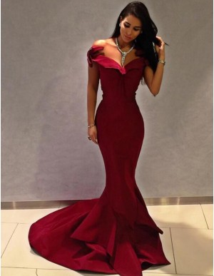 Mermaid Off the Shoulder Short Sleeves Long Tiered Prom Dress with Bowknot