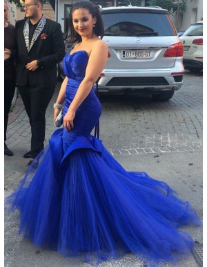 Mermaid Sweetheart Royal Blue Gorgeous Prom Dress with Tulle Train