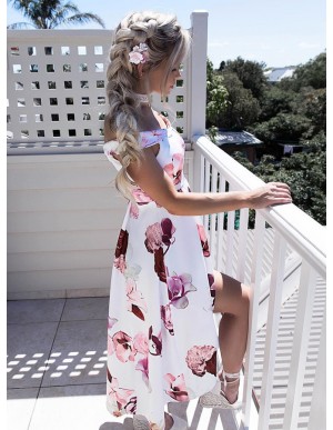 A-Line Off-the-Shoulder Floor-Length White Printed Prom Dress with Split