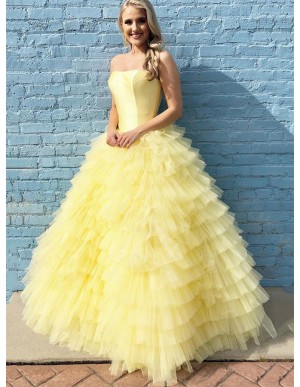 Ball Gown Princess Strapless Long Daffodil Prom Dress with Tiered