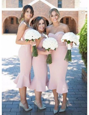 Sweetheart Pink Bridesmaid Dress Mermaid Wedding Party Dress