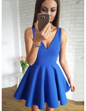 A-Line V-Neck Short Royal Blue Homecoming Dress with Ruched
