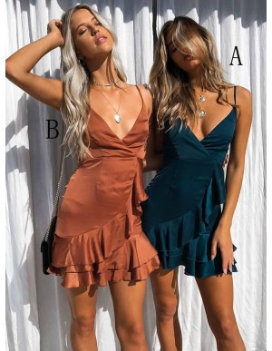 A-Line Spaghetti Straps Short Peacock Blue Homecoming Cocktail Dress with Ruffles