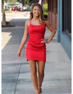 Simple Short Criss-Cross Straps Red Homecoming Dress