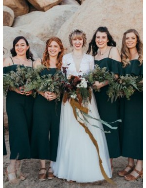 Spaghetti Straps Wedding Party Dress Dark Green Bridesmaid Dress